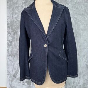 White House Black Market Women's Denim Blazer Jacket Patchwork Western Indie